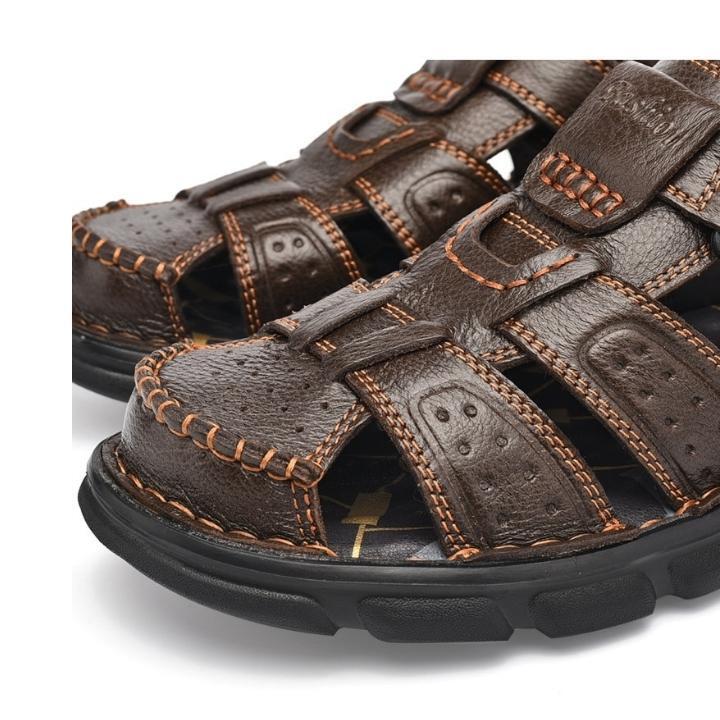 Sandália de Couro Masculina Anti Stress com Velcro - Frete Grátis - Imagem 7