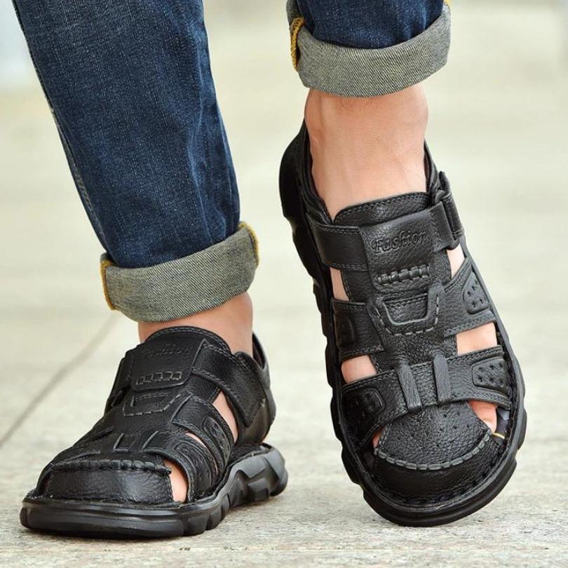 Sandália de Couro Masculina Anti Stress com Velcro - Frete Grátis - Imagem 8