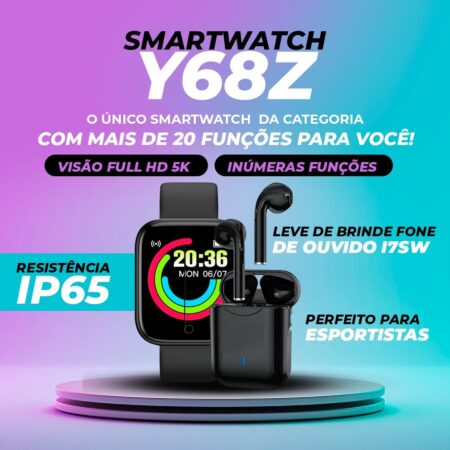 SmartWatch Y68Z - Leve de Brinde Fone de Ouvido I7SW