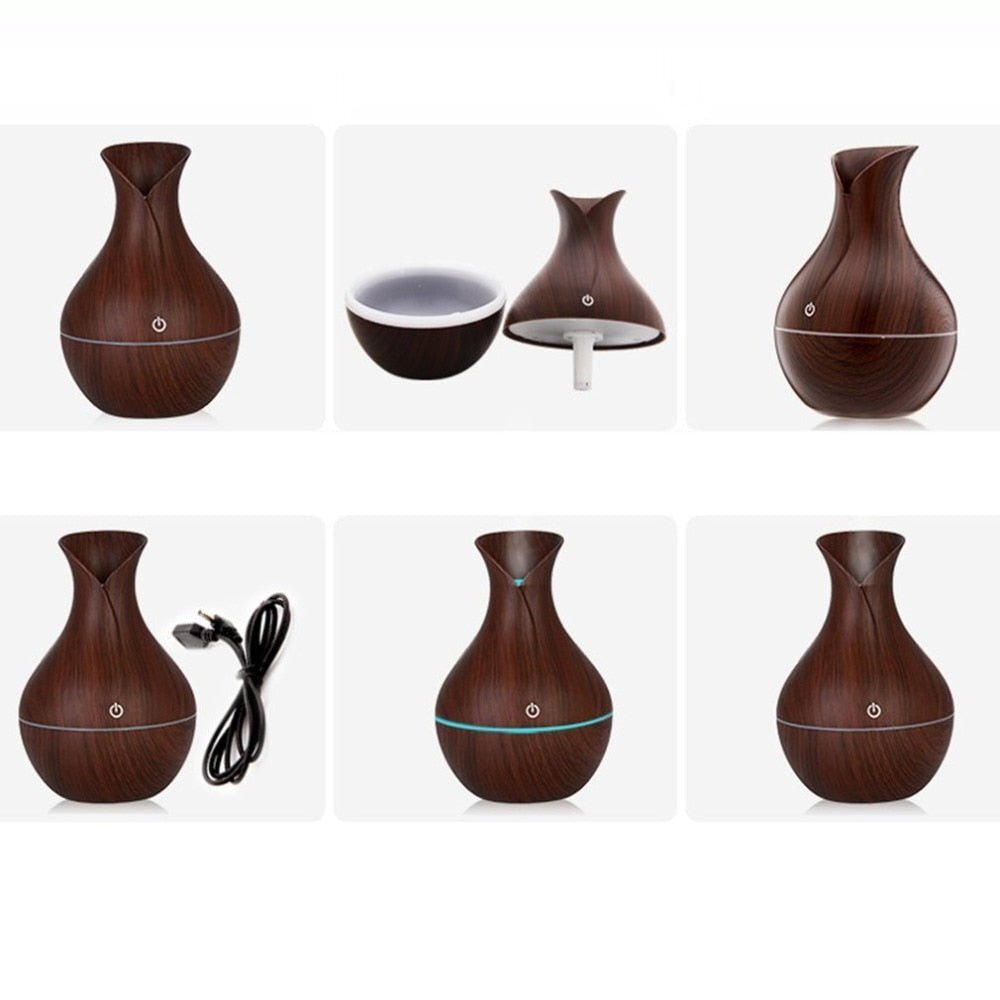 Umidificador De Ar Aromaterapia 130ml Difusor Ultrassônico Portátil Estilo Madeira Led - Imagem 7
