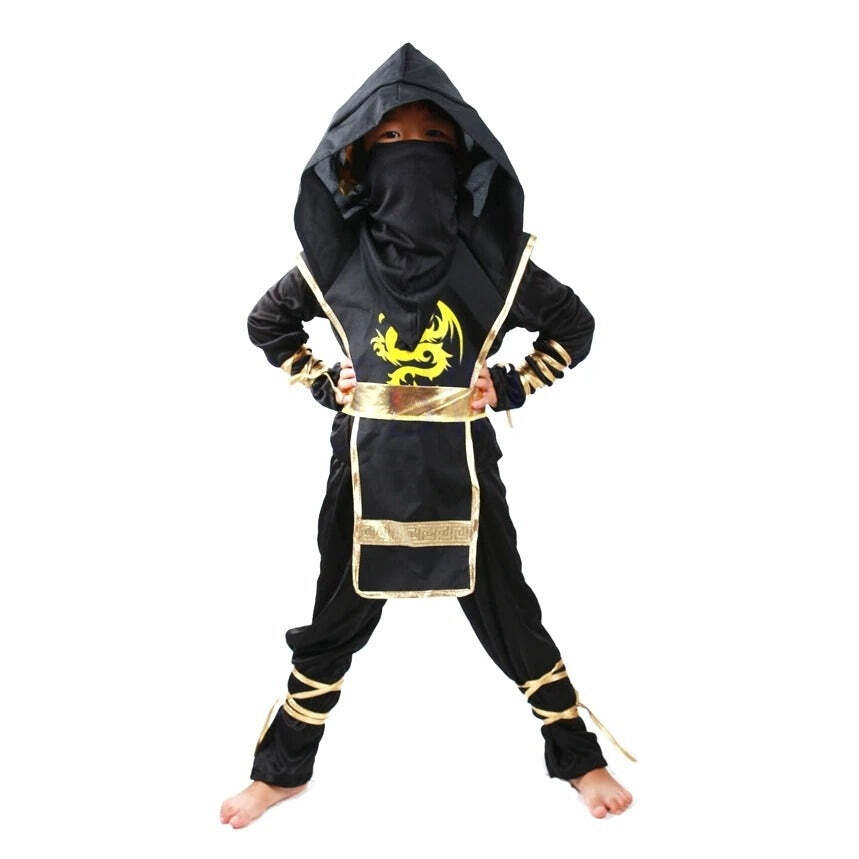 Fantasia Infantil Ninja Dourado Festas Cosplay Traje Completo Para Crianças