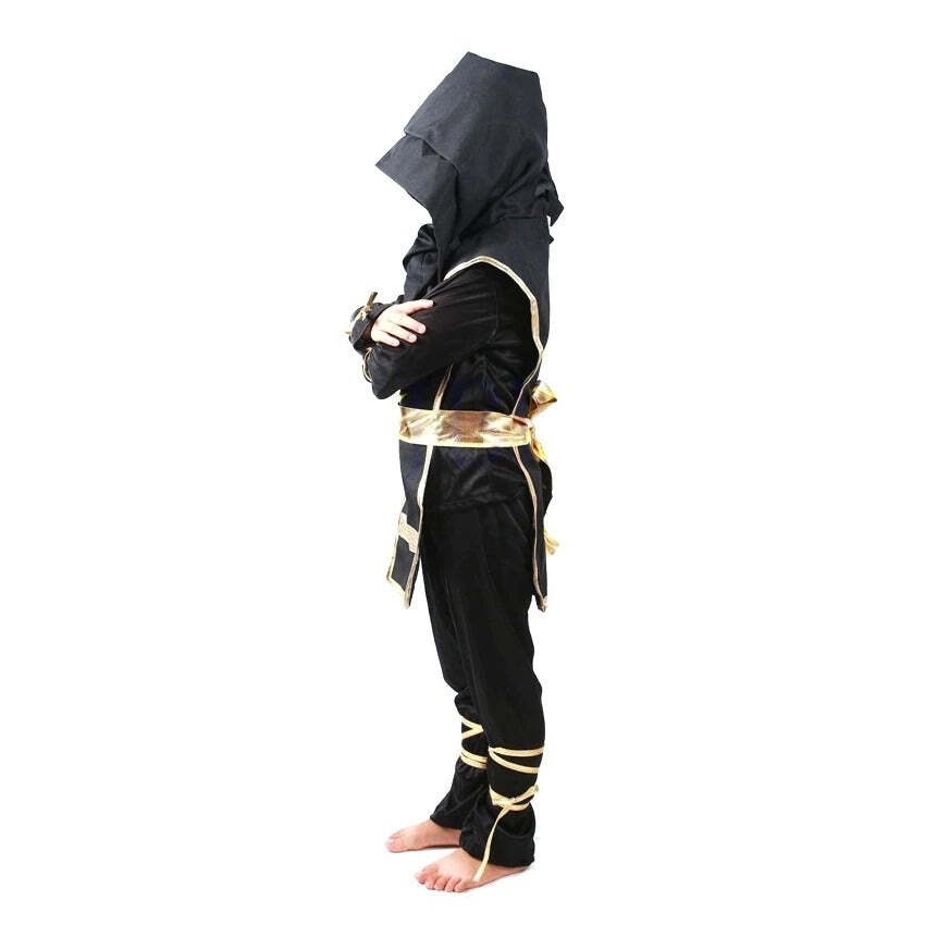 Fantasia Infantil Ninja Dourado Festas Cosplay Traje Completo Para Crianças - Imagem 2