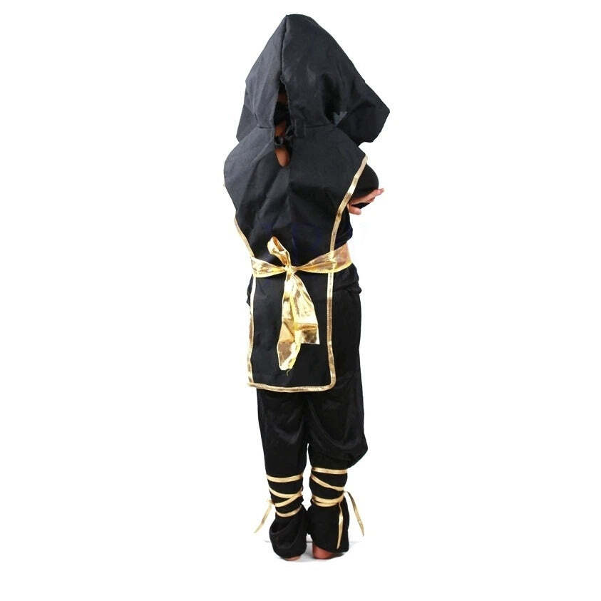 Fantasia Infantil Ninja Dourado Festas Cosplay Traje Completo Para Crianças - Imagem 3
