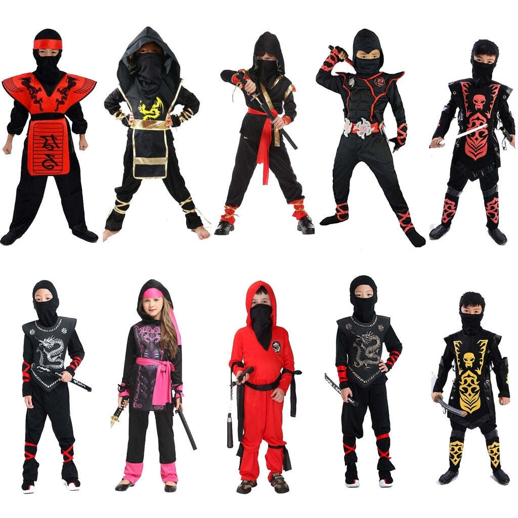 Fantasia Infantil Ninja Dourado Festas Cosplay Traje Completo Para Crianças - Imagem 4