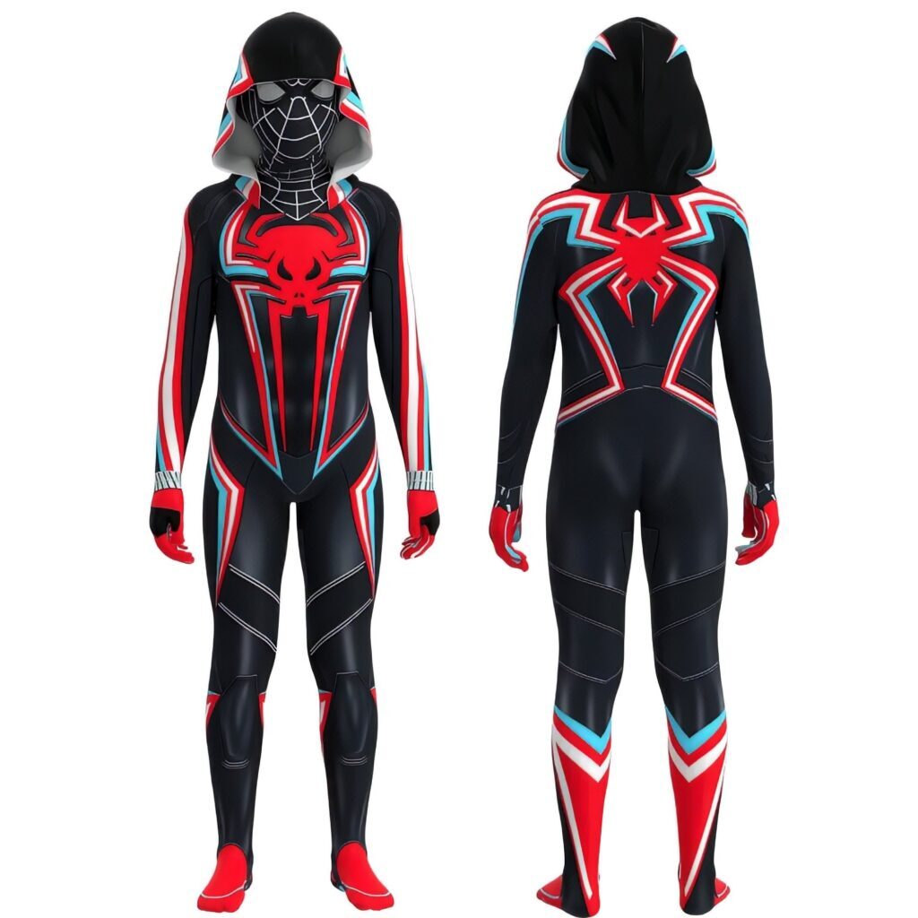 Fantasia Miles Morales 2099 Black Homem-Aranha Cosplay Traje Luxo Profissional