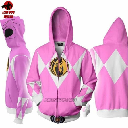 Blusa Jaqueta 3D Com Zíper Ranger Rosa Power Rangers Mighty Morphin