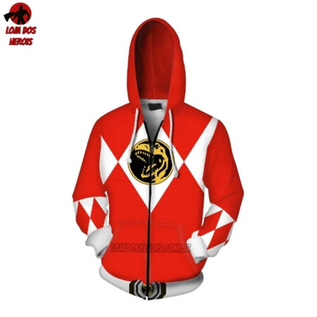 Blusa Jaqueta 3D Com Zíper Ranger Vermelho Power Rangers Mighty Morphin - Image 2