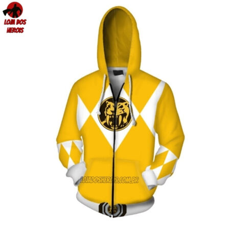 Blusa Jaqueta 3D Com Zíper Ranger Amarelo Power Rangers Mighty Morphin - Image 2