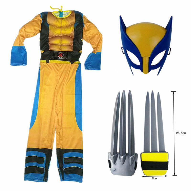 Fantasia Infantil Wolverine Logan Traje com Enchimento Músculos Crianças Cosplay - Imagem 3