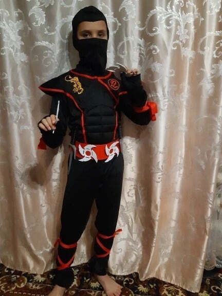 Fantasia Infantil Ninja Black Dragon Festas Cosplay Traje Completo Para Crianças - Imagem 3