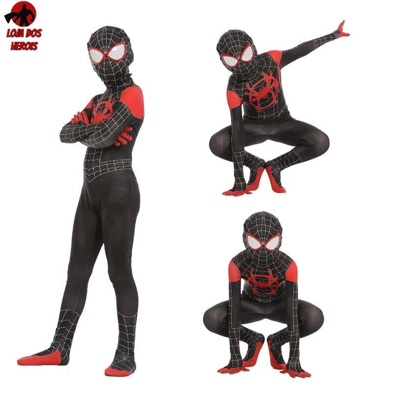 Fantasia Infantil Cosplay Heróis Homem Aranha Miles Morales Aranhaverso