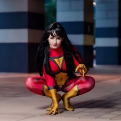 Fantasia Feminina Mulher-Aranha Jessica Drew Cosplay Traje Luxo Profissional