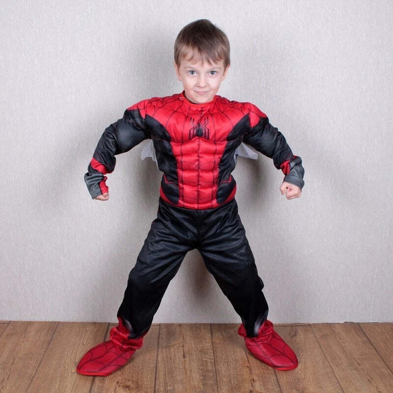 Fantasia Infantil Homem Aranha Filme Com Enchimento Músculos Crianças Top - Imagem 3