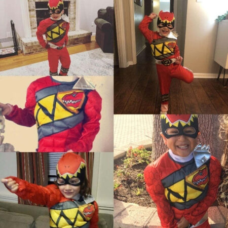 Fantasia Infantil Power Rangers Vermelho Com Enchimento Músculos Crianças Top - Imagem 3