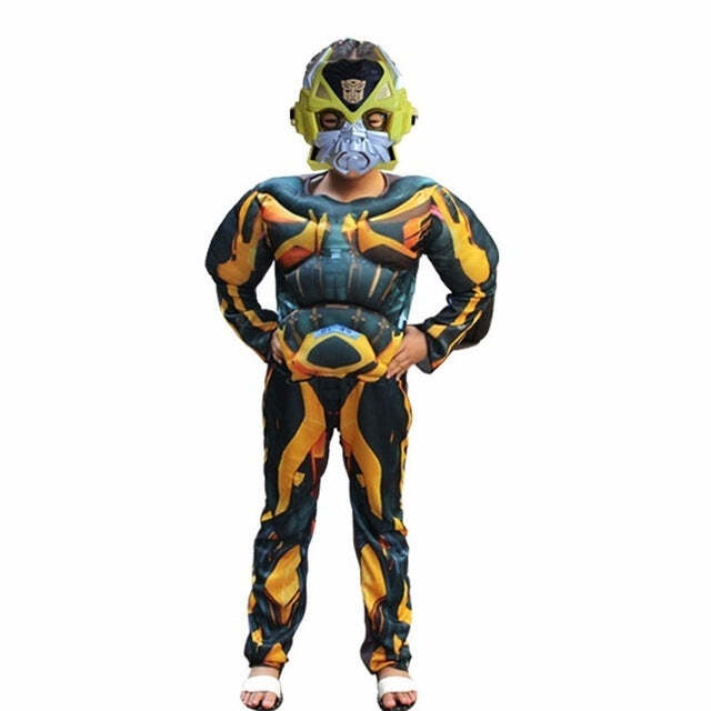 Fantasia Infantil Bumblebee Transformers Com Enchimento Músculos Crianças Top