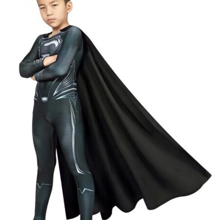 Fantasia Cosplay Infantil Superman Black Traje Luxo Profissional - Imagem 3