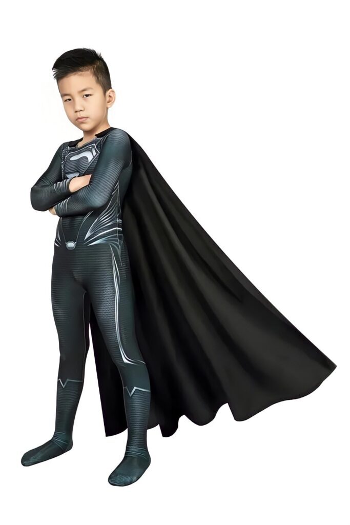Fantasia Cosplay Infantil Superman Black Traje Luxo Profissional - Imagem 3