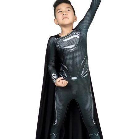 Fantasia Cosplay Infantil Superman Black Traje Luxo Profissional - Imagem 2