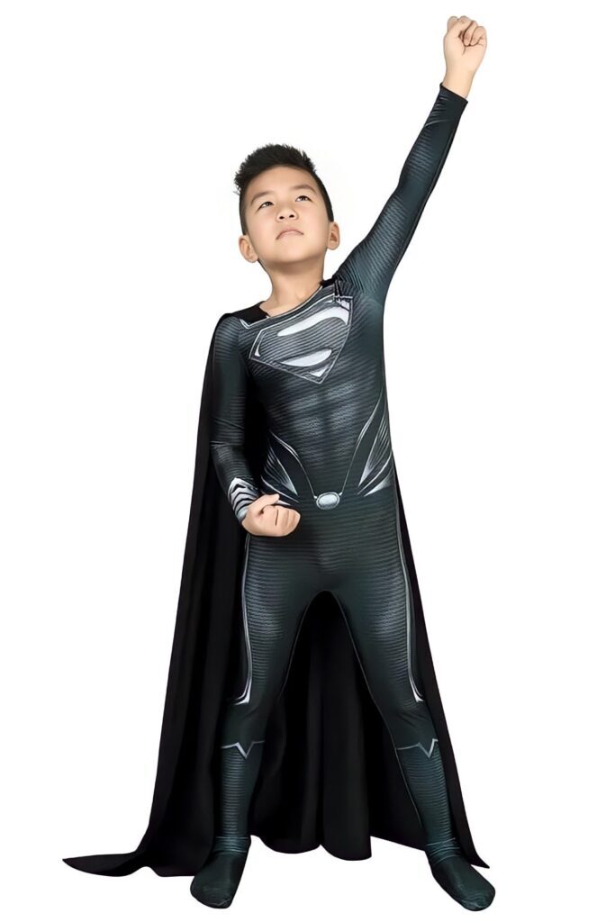Fantasia Cosplay Infantil Superman Black Traje Luxo Profissional - Imagem 2