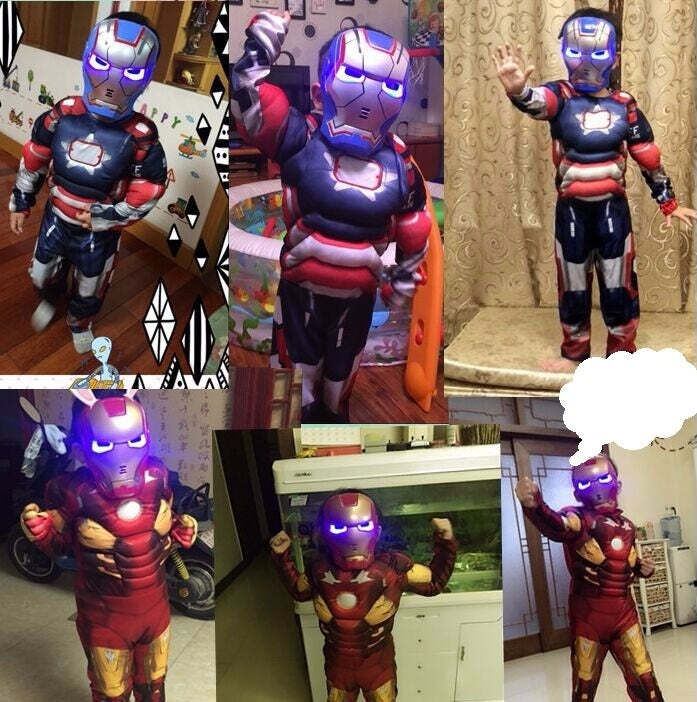 Fantasia Infantil Homem De Ferro Hq Com Enchimento Músculos Crianças Top - Imagem 4