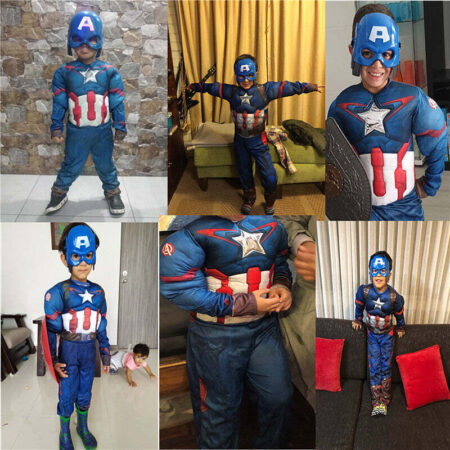 Fantasia Infantil Capitão América Clássico Com Enchimento Músculos Crianças Top - Imagem 2
