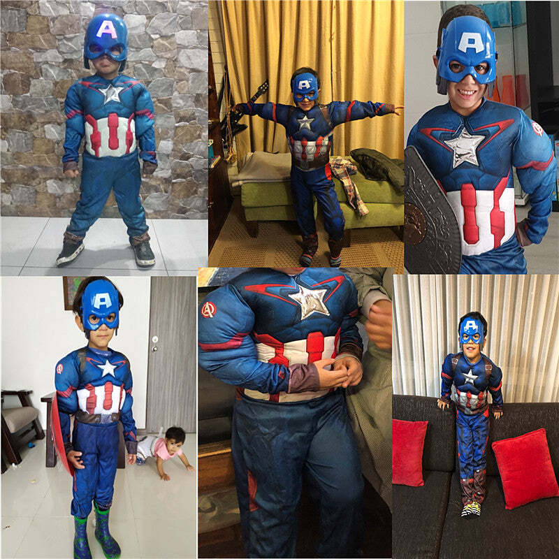 Fantasia Infantil Capitão América Clássico Com Enchimento Músculos Crianças Top - Imagem 2