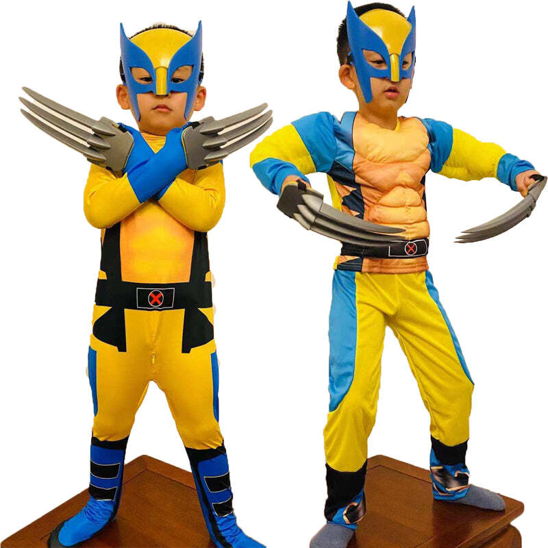 Fantasia Infantil Wolverine Logan Traje com Enchimento Músculos Crianças top