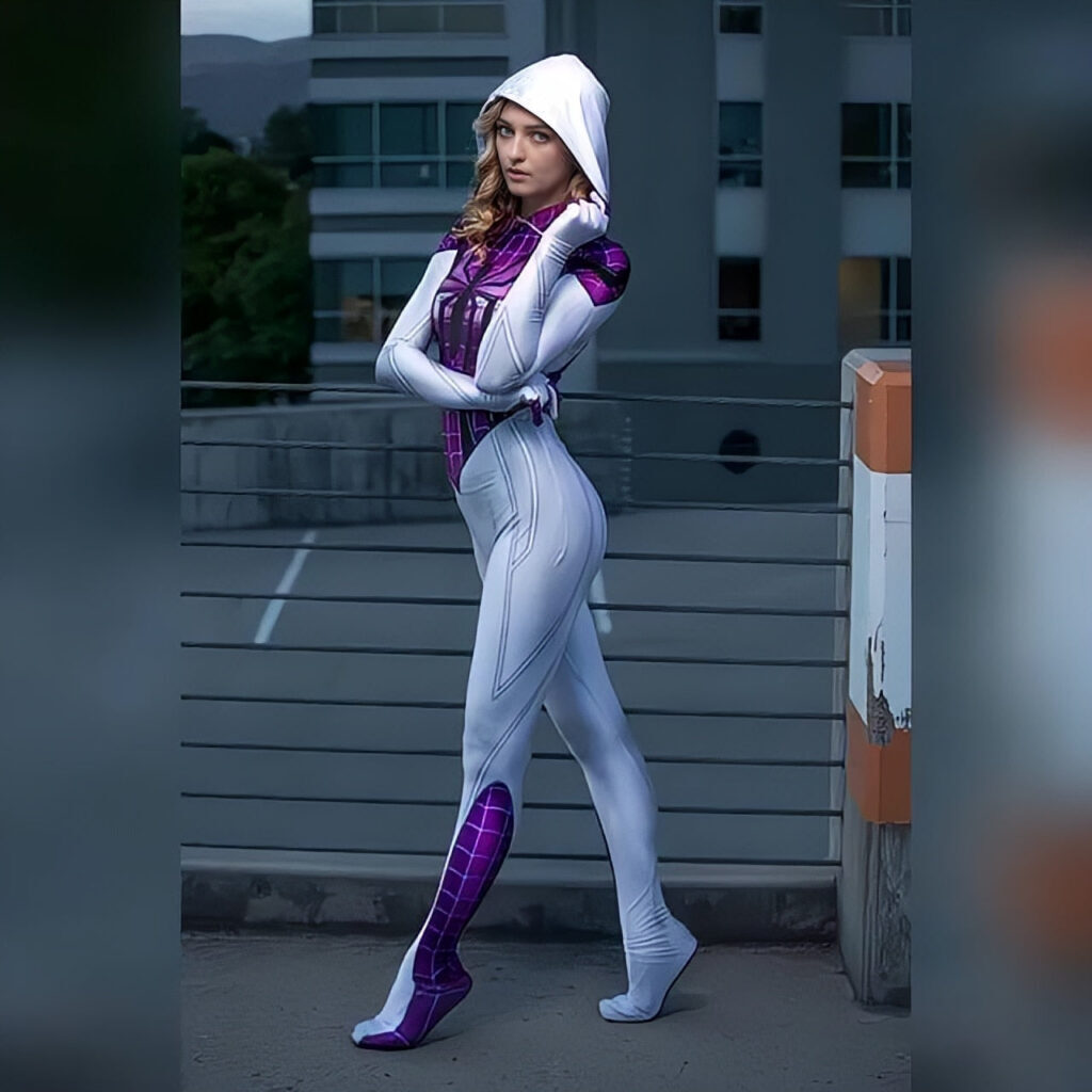 Fantasia Gwen Stacy Mulher-Aranha Cosplay Feminino Luxo Traje Profissional - Imagem 6