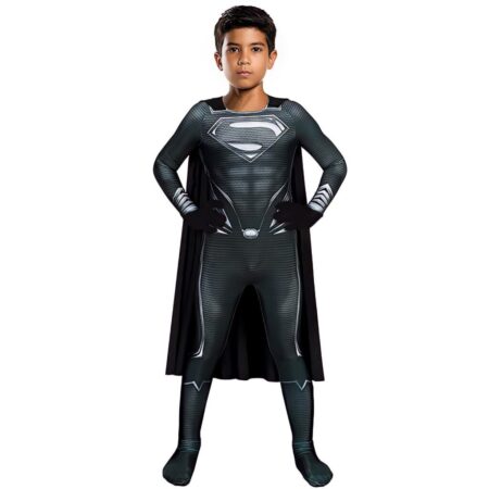 Fantasia Cosplay Infantil Superman Black Liga Da Justiça Traje Luxo Profissional - Imagem 2