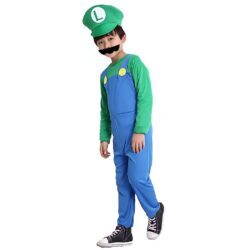 Fantasia Cosplay Infantil Luigi Super Mario Bros Traje Luxo Profissional