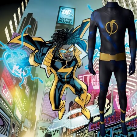 Fantasia Super Choque Static Shock Cosplay Traje Luxo Profissional