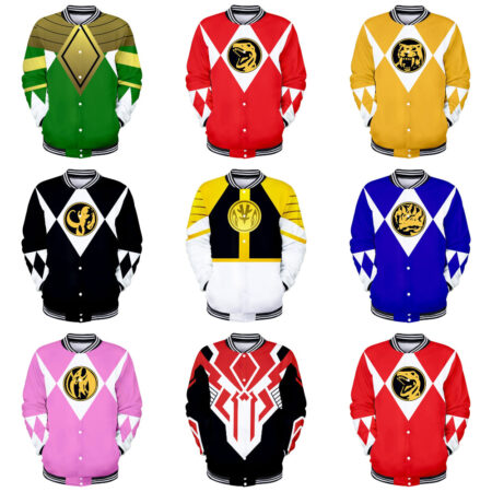 Jaqueta Beisebol 3D Casual Ranger Rosa Power Rangers Mighty Morphin Top - Image 4