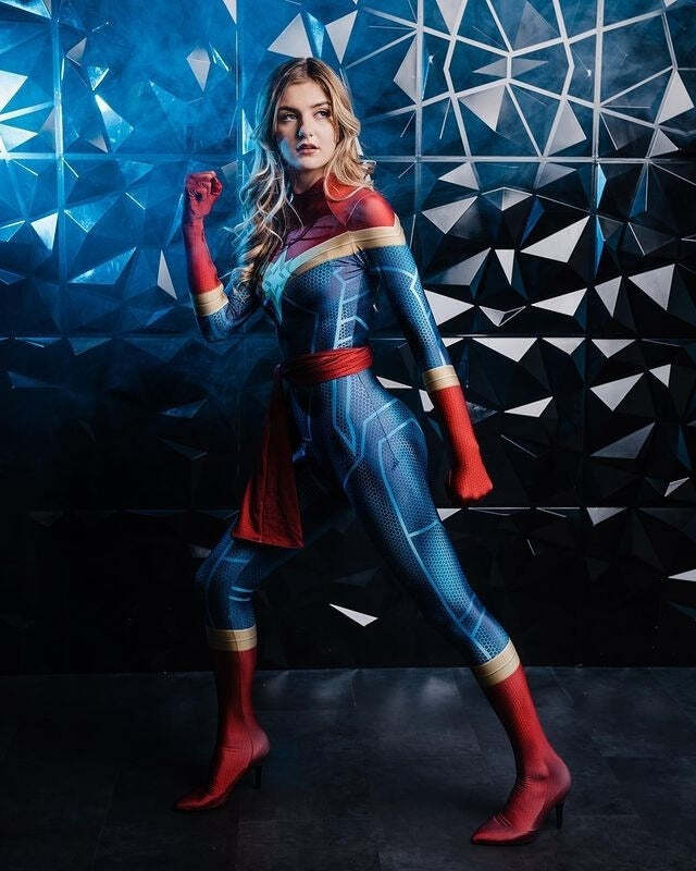 Fantasia Capitã Marvel Carol Danvers Cosplay Feminino Luxo Traje Profissional - Imagem 2