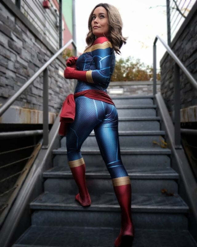 Fantasia Capitã Marvel Carol Danvers Cosplay Feminino Luxo Traje Profissional - Imagem 3