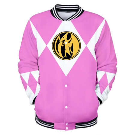 Jaqueta Beisebol 3D Casual Ranger Rosa Power Rangers Mighty Morphin Top