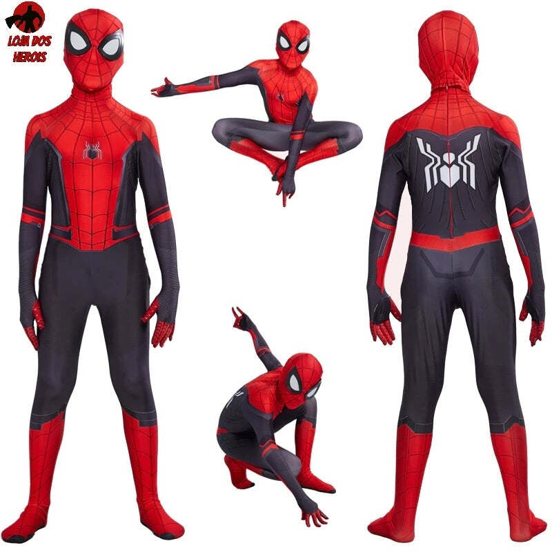 Fantasia Cosplay Heróis Infantil Homem Aranha Longe de Casa Eventos Festas