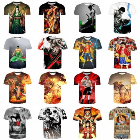 Camisa Camiseta Impressão 3D Full One Piece Anime Luffy E Companheiros - Image 3