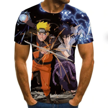 Camisa Camiseta Naruto Vs Sasuke Impressão 3D Anime Naruto Shippuden