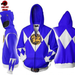 Blusa Jaqueta 3D Com Zíper Ranger Azul Power Rangers Mighty Morphin