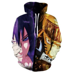 Blusa Jaqueta 3D Naruto Vs Sasuke Anime Touca Canguru