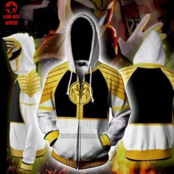 Blusa Jaqueta 3D Com Zíper Ranger Branco Power Rangers Mighty Morphin