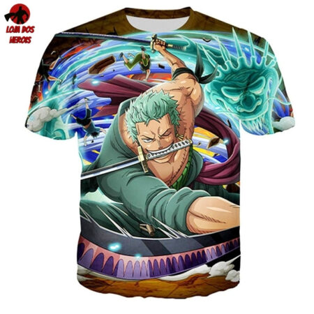 Camisa Camiseta Impressão 3D Full One Piece Anime Zoro Estilo Dragão