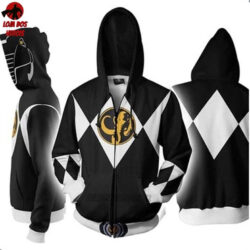 Blusa Jaqueta 3D Com Zíper Ranger Preto Power Rangers Mighty Morphin