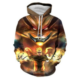 Blusa Jaqueta 3D Naruto e Kyuubi Anime Touca Canguru