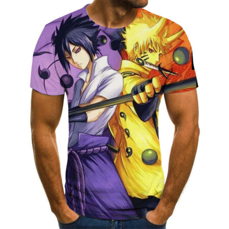 Camisa Camiseta Arte Naruto e Sasuke Naruto Shippuden Anime Impressão 3D Full