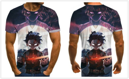 Camisa Camiseta Tanjiro e Kokushibou Demon Slayer Anime Impressão 3D Full - Image 2