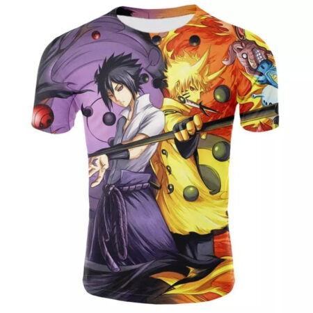 Camisa Camiseta Naruto e Sasuke Impressão 3D Anime Naruto Shippuden