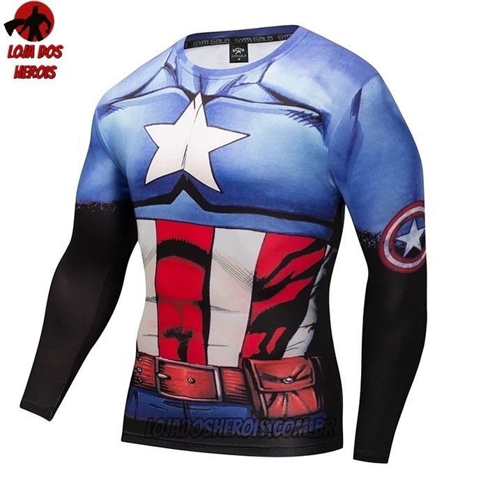 Camisa/Camiseta Hash Guard Capitão América Hq Manga Compressão Segunda Pele