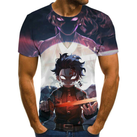 Camisa Camiseta Tanjiro e Kokushibou Demon Slayer Anime Impressão 3D Full