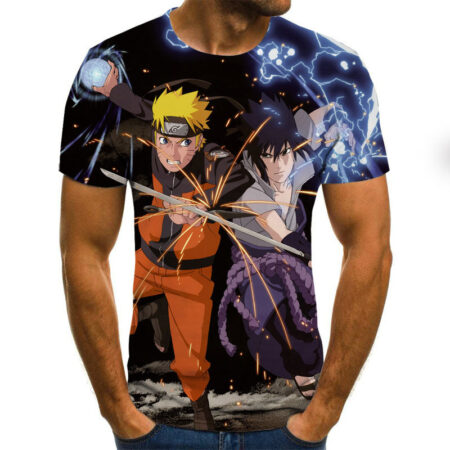 Camisa Camiseta Naruto Vs Sasuke Naruto Shippuden Anime Impressão 3D Full